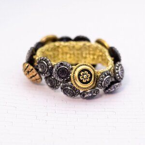 6 inch, Vintage Floral Charm Two Tone Elegant Bracelet - V28
